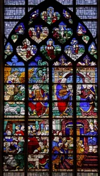 Ventana w2 que representa la Vida de Santa Ana y la Infancia de la Virgen