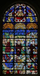 Ventana w31 que representa escenas de la Pasión: Getsemaní y la Resurrección