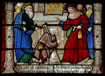 Ventana w31 que representa una escena de la vida de San Denis: ¿cura a un ciego?
