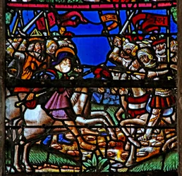 Ventana w3 que representa a Santiago en la Batalla de Clavijo