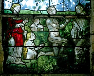 Ventana w4 que representa una escena del Juicio Final: los Elegidos