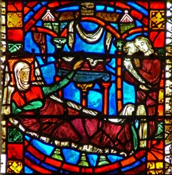 Ventana w51 que representa el nacimiento de San Nicolás
