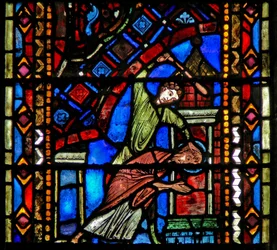 Ventana w53 que representa la flagelación (¿muerte?) de San Juan Bautista