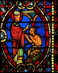 Ventana w8 que representa a San Germán y el hijo de Elaphius