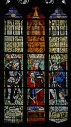 Ventana w8 que representa a San Miguel, Santiago y San Cristóbal