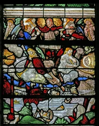 Ventana w9 que representa una escena del Libro de la Revelación de San Juan
