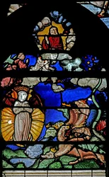 Ventana w9 que representa una escena del Libro de la Revelación de San Juan