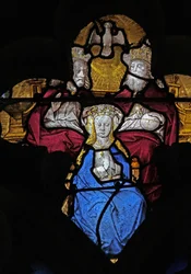 Vidriera w9 que representa la Coronación de la Virgen