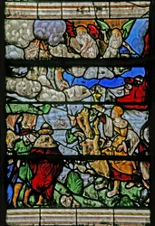 Ventana w9 que representa el Juicio Final - después de Albert Durer