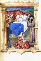 Mujer en una escena de lecho de muerte con Juan el Bautista, c.1475-1500