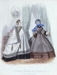 Mujeres con capa y abrigo, placa de moda de L