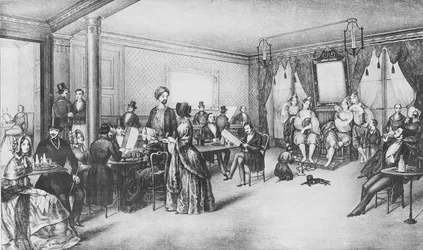 Mujeres de Argel en un café de París, c.1860 (grabado)