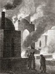 Adoradores del fuego zoroastrianos en un Templo de Fuego en Bakú, Azerbaiyán, de 