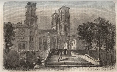 Catedral de Notre-Dame de Laon (1150-1180), Aisne - grabado en “Histoire de France” por Victor Duruy (1811-1894) - 1882