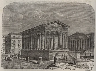 Maison Carrée de Nimes - Francia, Languedoc-Rosellón, Gard - grabado en “Histoire de France” por Victor Duruy (1811-1894) - 1882