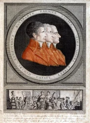 Retrato de los tres cónsules, Napoleón Bonaparte (1769-1821), Jean Jacques Regis (Jean-Jacques-Regis) de Cambaceres (1753-1824) y Charles Francois Lebrun (1739-1824)