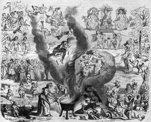 Las supersticiones del año mil: el Sabbath. Grabado en "Histoire des Papes-Rois-Reinas y Emperadores a través de los siglos" por Maurice Lachatre