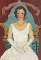 Retrato de una dama de blanco, c.1929 (óleo sobre lienzo)