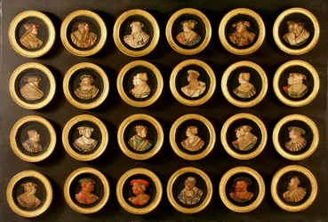 Una colección de veinticuatro dibujantes como medallones de retrato