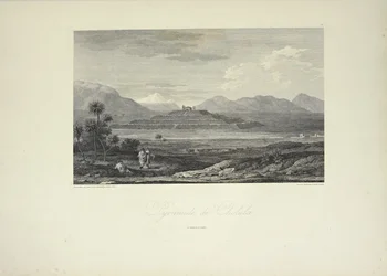 Pirámide de Cholula, dibujada por Gmelin, ilustración de 
