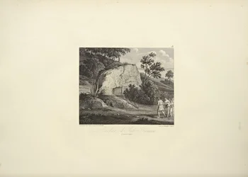 Roca de Inti-Guaicu, dibujada por Koch, grabada por Dutterhoffer, ilustración de 