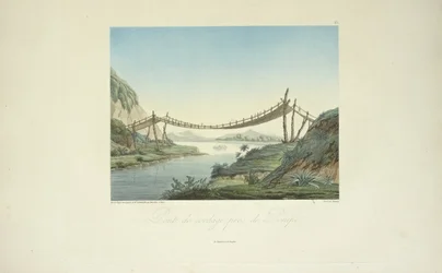 Puente de cuerda cerca de Penipe, dibujado por Marchais, grabado por Bouquet, ilustración de 