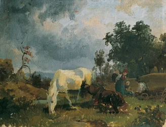 Un caballo gris en el páramo