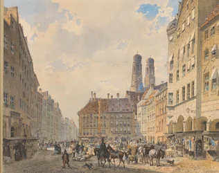 Marienplatz en Múnich con la Frauenkirche al fondo