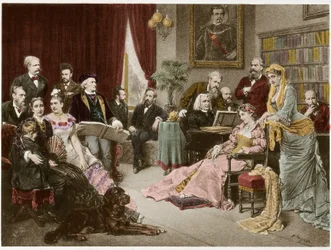 Richard Wagner y Liszt en Bayreuth con Cosima y Siegfried - después de Fritz Georg Papperitz