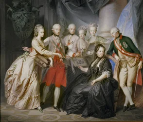 La emperatriz María Teresa rodeada de sus hijos en viudez tras la muerte de su esposo, el emperador Francisco Esteban ... (pintura sobre lienzo)