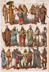 Trajes de asirios y babilonios, por Friedrich Hottenroth (1840-1917), litografía, civilización asirio-babilónica