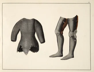 Armadura, lámina de Una historia del desarrollo y costumbres de la caballería, por Dr. Franz Kottenkamp, publicado por Carl Hoffmann, 1842