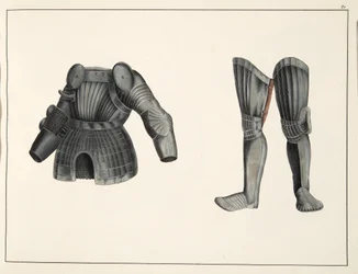 Armadura, lámina de Una historia del desarrollo y costumbres de la caballería, por Dr. Franz Kottenkamp, publicado por Carl Hoffmann, 1842