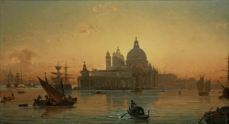 Ambiente nocturno en Venecia con Santa Maria della Salute