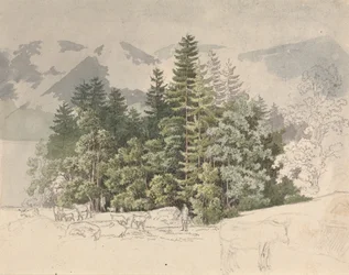 Paisaje alpino (gouache sobre grafito)