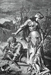 Duelo entre Juana de Arco y Lionel, ilustración para La doncella de Orleans, tragedia de Friedrich Schiller (1759-1805), grabado