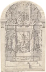 Un altar elaborado con la resurrección de Cristo y el martirio de San Andrés