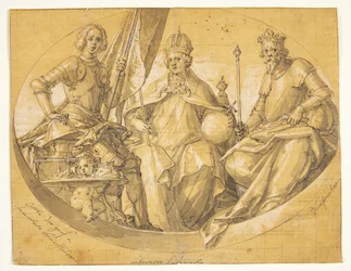 Boceto para una pintura de techo ovalada(?) representando a los reyes Otto el Grande (912-973), Luis el Rico (1417-1479) y Ruprecht (1352-1410)