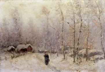 Mujer con niño en paisaje invernal (óleo sobre lienzo)