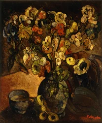 Naturaleza muerta con flores y cuenco