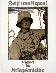 ¡Ayúdanos a vencer! Firma el préstamo de guerra, pub. Múnich, 1917