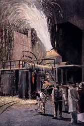 El proceso Bessemer para la producción en masa de acero, desarrollado por Sir Henry Bessemer (1813-98)
