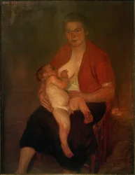Madre con su hijo al pecho
