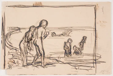 Niños bañándose en la playa