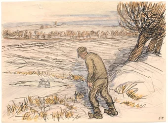 El campesino junto al lago congelado