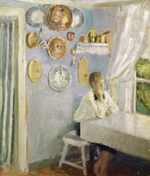 Harald en la mesa del desayuno, c.1900 (óleo sobre tabla)