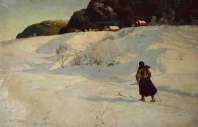 Escena de Invierno con un Esquiador