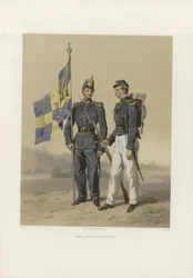 Ilustración tomada del libro Los ejércitos sueco y noruego, así como las flotas en su uniforme actual por Dardel, Fritz von y publicada por Bonnier (se, 1863)