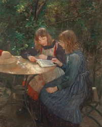 Dos niñas en el jardín