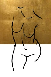 Dibujo lineal de un desnudo dorado